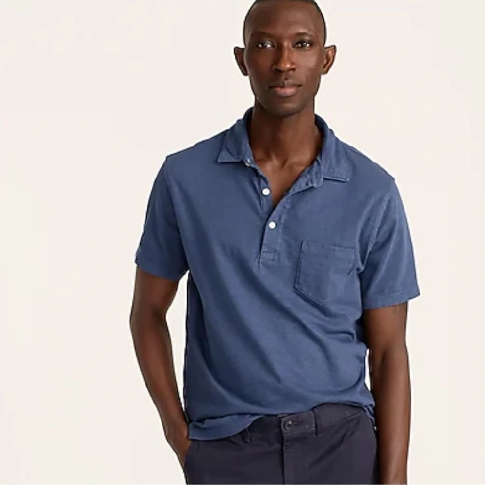 J crew garment dyed slub cotton polo manor blue